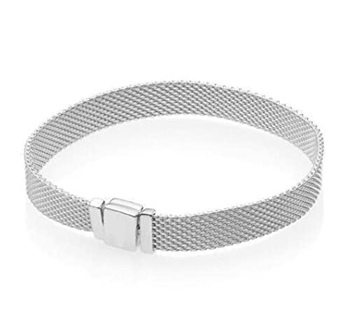 Image of LYGXWJFC Bracelet Authentic 925 Silver Rose Gold Woven Mesh Reflexions Bracelets Bangle Fit Women Bead Charm Jewelry 925 Silver Bracelet (Color : A_17cm)