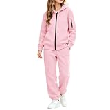 CGGMVCG Conjunto de chándal con capucha para niños y niñas, con cremallera completa, sudadera casual suelta y sólida, pantalones deportivos, rosa claro, 10-11 años