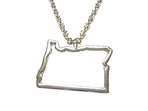Kiola Designs Silver Toned Oregon State Map Outline Pendant Necklace