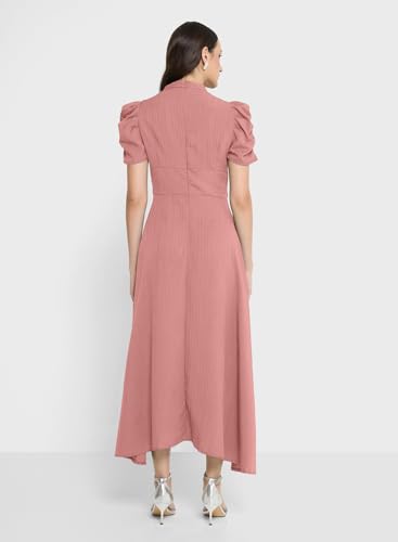 Image of Sugathari Women Women's V-Neck Maxi Dress, A-Line Style, Puff Sleeves, Cinched Waist 246