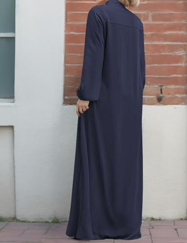 Image of Womens Abaya Muslim Long Sleeve Front Zipper Dress Prayer Islamic Clothes with Pockets