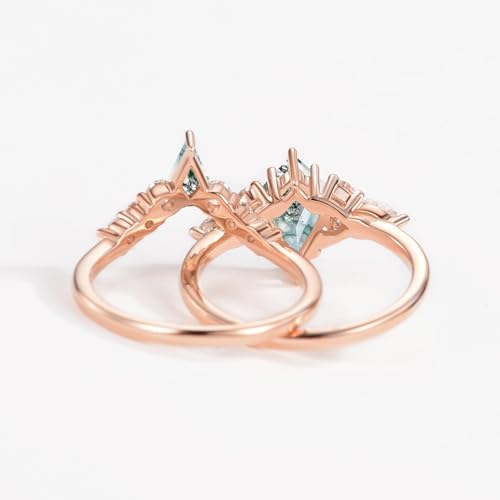 1CT/1.5CT/2CT Moss Agate Wedding Ring Set - Pear/Kite/Princess/Hexagon Cut Moss Agate Bridal Sets Wedding Rings White Yellow Rose 10K 14K 18K Gold Art Deco Anniversary Promise Ring Set3