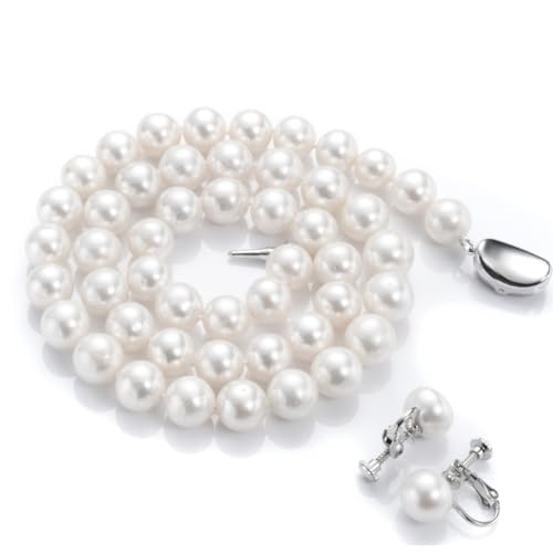 [つやたまうるる] 品質保証書付 本真珠 ネックレス＆イヤリングセット ホワイト系 大粒11mm 50cmロング 冠婚葬祭 フォーマル