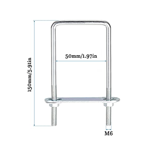 QUARKZMAN M6x50x150mm Quadrat U Bolzen x 1 Set Kohlenstoffstahl U Bolzen für Achs- und Anhängerblätter und Rohre Silber