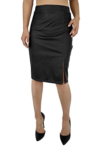 JOPHY & CO. Falda de tubo para mujer de piel sintética con espacas, Midi o largo (cód. 64861 & 65353), Negro (Cod. 64861), S