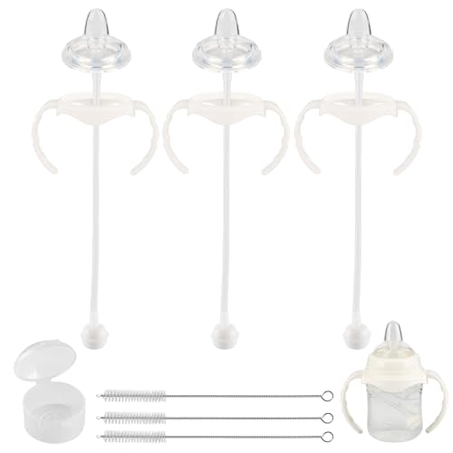 Sippy Cup Soft Spout Conversion Kit for Evenflo Balance Plus Wide Neck Baby Bottles, Toddler Transition Kit with Silicone Sippy Spout Nipple, Weighted Straw, Bottle Handle, Cleaning Brush, 3 Pack, 6m+