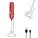 HAUSHOF Montalatte Eletrico con Supporto, Frullino Elettrico Ricaricabile in Acciaio INOX per Cappucino, Schiuma Latte Eletrico per Cappuccino, Espresso, Latte, Uova- Rosso immagine