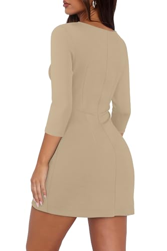 Image of RUMIA Womens Fall Dress Crew Neck 3 /4 Sleeve Bodycon Party Club Mini Dresses