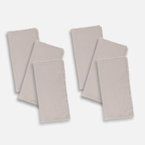 Dinner Cloth Napkins Cotton Linen 6 Pack Premium Quality Mitered Corners with Elegant Lace for Every Day Use Napkins (Beige, 12