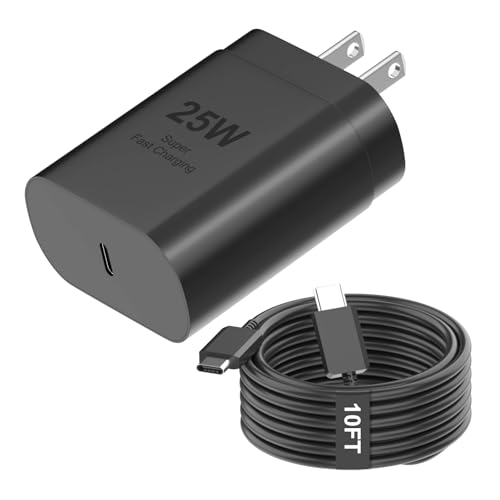 Samsung USB C Charger, 25W Super Type C Fast Charging with 10FT C to C Charger Cable for Galaxy S25/S25 Ultra/S25+/S24/S24 Ultra/S24+/S23/S23 Ultra/S23+/S22Note 20/Note 20 Ultra/N