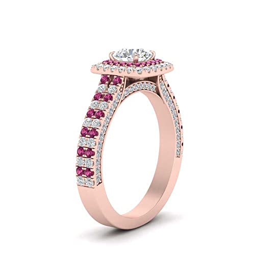 Image of 55Carat Choose Your Gemstone Double Band Square Halo Diamond CZ Ring 18K Rose Gold Plated Round Shape Halo Engagement Rings Everyday Jewelry Wedding Jewelry Handmade Gifts for Wife US Size 4 to 12