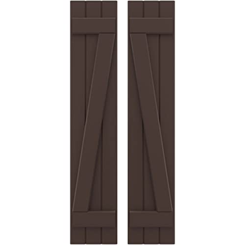 10 1/2"W x 60"H Americraft Three Board (2 Batten) Exterior Real Wood Joined Board-n-Batten Shutters w/Z-Bar (Per Pair), Raisin Brown