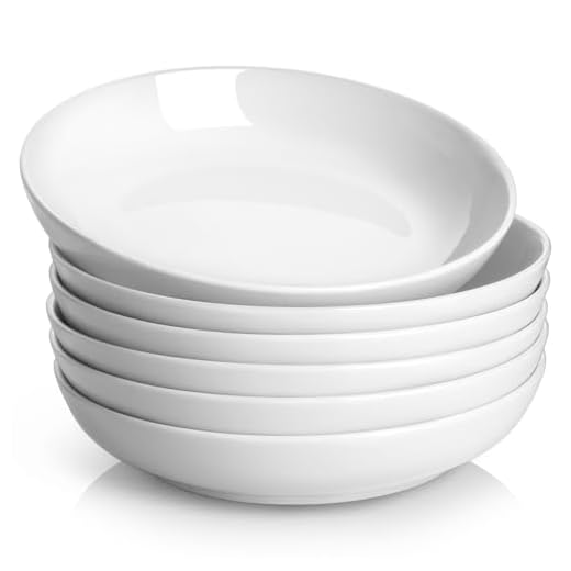 Y YHY Cuencos de Pasta Set de 6, 21,5 x 4,6 cm Plato Hondo Sopa de Porcelana, Fuente Ensaladera Grande, Platos Llanos, Cuencos Cocina Apto para Lavavajillas, Microondas y Horno-880 ml, Blanco