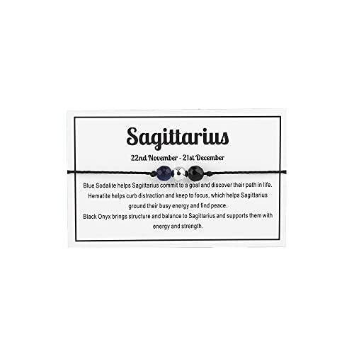 12 Constellation Zodiac Crystal Natural Stone Horoscope Stretch Bracelets Healing Gemstone Adjustable Braid Cord String Rope for Couples Friendship Reiki Yoga Meditation Jewelry-Sagittarius