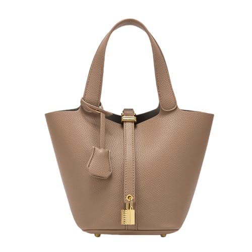 Mini Bucket Tote for Women Lock Design Genuine Leather Handbag with Secure Closure for Essentials On-the-Go - Main Image