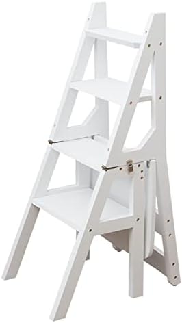 Folding Wooden Step Stool, 4 Step Ladder Chair for Indoor Kitchen and Office, Multifunctional Bookshelf Ladder, Portable Design