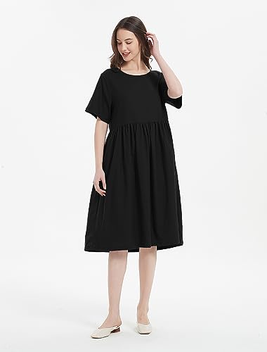 Minibee Women's Linen Tunic Summer Dress Casual Midi Dresses with Pockets4