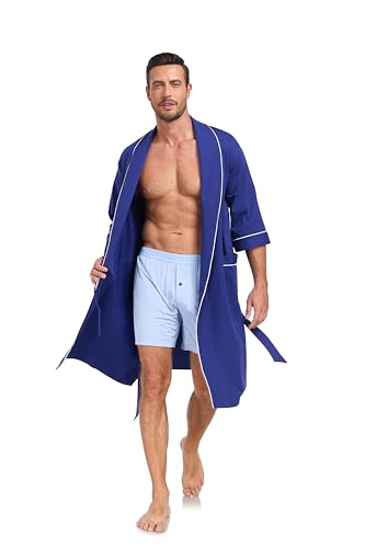 Image of COLORFULLEAF 100% Cotton Men's Bathrobes Summer Kimono Short Sleeve Lightweight Soft Breathable Spa Robe for Men