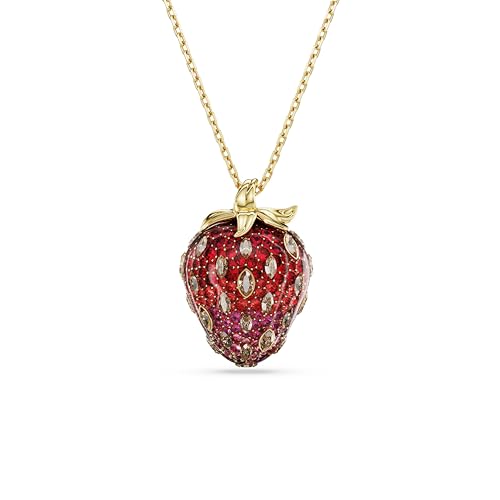 Pendentif Idyllia Swarovski fraise rouge plaqué or coupe mixte
