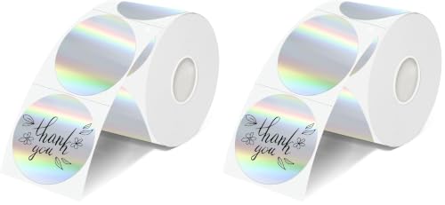 Starziwen 2 Inch Round Holographic Thermal Labels, Waterproof Direct Thermal Stickers, Self-Adhesive Circle Label for Small Business DIY Logo QR Code, Silver (200 Pcs/Roll) (Pack of 2)