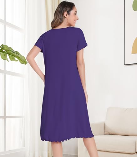 Image of NACHILA Bamboo Viscose Nightgown for Women Short Sleeve Crew Neck Sleepwear