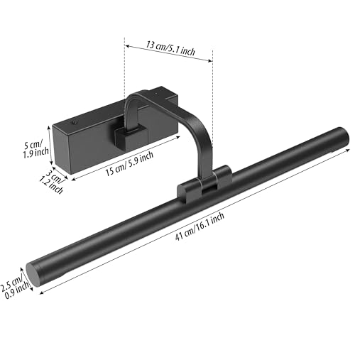 URSOLA Picture Lights for Wall, 5200mAh Battery Operated Picture Frame Light, 16\" Dimmable LED Light Over Picture Frame with 3 Color Temps, Display for Gallery, Living Room, Bedroom, Hallway (Black)