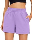 AUTOMET Womens Sweat Shorts Casual Summer Drawstring Comfy Elastic High Waist Running Clothes with Pockets Purple M