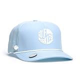 BRIMZ Golf Performance Hat - Breathable Sweat & Water Resistant Golfing Snapback Cap with Tee Holder & Magnetic Brim - Double Sided Ball Marker & Tee Included (Golf More, Work Less - Baby Blue)