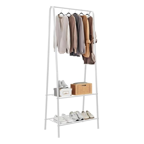 ARATERVIO Kleiderständer Metall Garderobenständer mit Schuhablage 151 cm Hoch & 60 cm Breit Platzsparende Kleiderstange für Schlafzimmer Flur Kleiderständer Kleiderstange (Weiß)