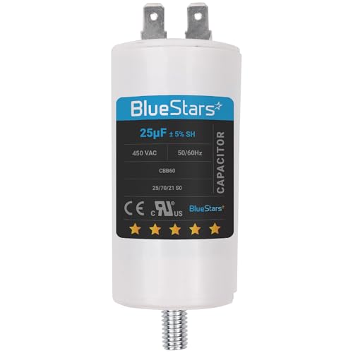 BlueStars 25 uf/MFD/Microfarad 250 VAC Volts CBB60 50Hz/60Hz Run Capacitor with Screw - Exact Fit for Start-up of AC Motors Run Electric Motors Water Pumps - Lifetime Up to 30.000 Hours