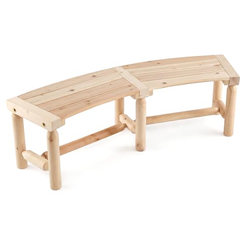 COSTWAY Banc de Jardin en Bois de Sapin, Banc Incurvé à 2 Places, Pieds Cylindriques en Bois de Pin, Assise à Latte, Banquette pour Porche Terrasse Cour, Charge 325 KG (Naturel,139 x 36 x 41 cm)