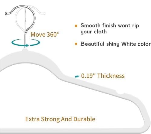 Image of Slim Plastic Hangers for Clothes - Heavy Duty Non-Velvet Hangers with 360 Swivel Chrome Hook & Non Slip Notches - Ideal for Dresses Coats Shirts Jackets & More (White, 30)