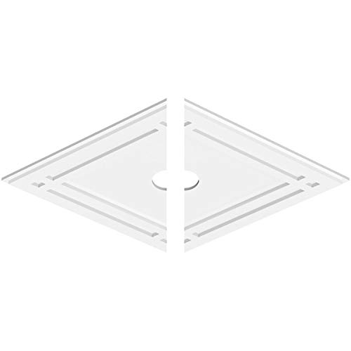 Image of Ekena Millwork CMP34X22DD2-03000 Diamond Architectural Grade PVC Contemporary, Two Piece Urethane Ceiling Medallions 34 inchW x 22 5 /8 inchH x 3 inchID x 12 inchC x 1 inchP