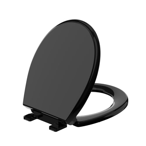 Black Round Toilet Seat 16.5 Inch Soft Close Toilet Seat Quiet No Slam Toilet Lid Easy Install & Quick Release Durable PP Plastic Easy Clean Fits Most Standard Round Toilets Black