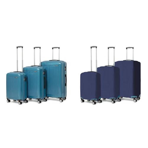 Image of ACEPACK VLITE Megatron Family Set of 6 Luggage with Covers | 3 Trolley Bags (20 /24 /28) + 3 Luggage Covers (20 /24 /28) | Lightweight Polypropylene Hard Shell, 360 Spinner Wheels (Peacock /Solid Black)