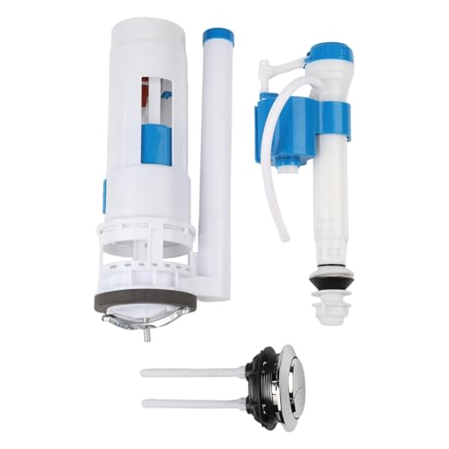 MuchLuckystar Kit de cisterna de inodoro de doble descarga con botón, entrada de agua ajustable y válvula de drenaje, sistema de llenado silencioso de repuesto para inodoros integrados, color blanco
