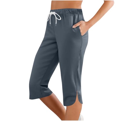 Women Capris for Summer Casual Crop Pants Petite Lightweight Stretch Elastic Waist Pull On Yoga Capris with Pockets