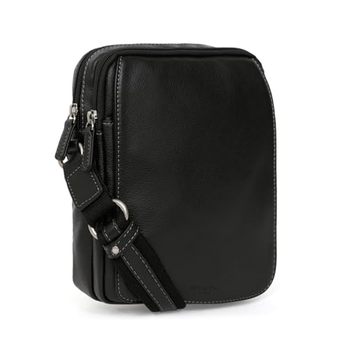 Hexagona Confort bolso Mixte sac bandoulière compact en cuir noir élégant de 23 cm