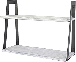 Peter's Goods 2-Tier Modern Rustic Floating Wall Shelves - Wall Mounted Wood Shelf for Display, Books, Storage & Decor - For Bathroom, Office, Living Room, Bedroom, Laundry, Kitchen (Rustic White)