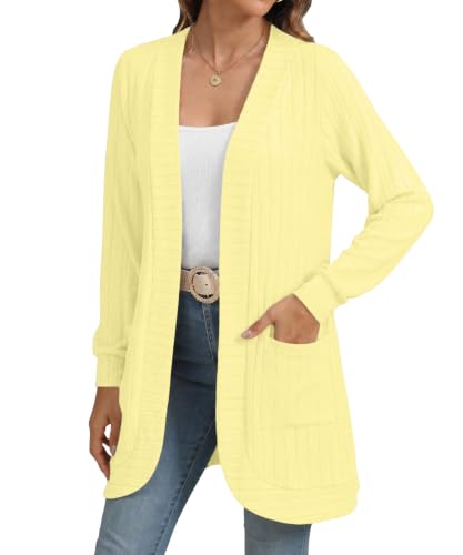 Image of YSYOKOW Cardigan Sweaters for Women Long Sleeve Open Front with Pockets | Long Cardigans for Women Lightweight Soft Casual Dressy Loose Fit Cardigan Sweater with Pockets for Work and Office