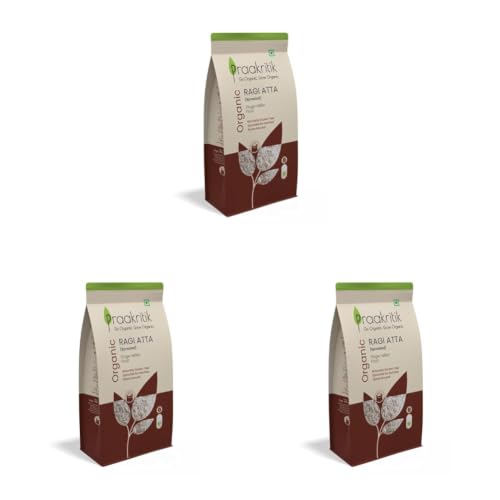 Image of Praakritik Organic Sprouted Ragi Atta Flour 500g, Goodness of sprouted Ragi, 100% Organic & Natural, Fibre, Protein & Nutrient rich flour (Pack of 3)