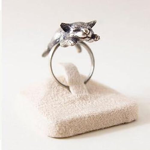 POYAMUSE Lovely Sleeping Cat Finger Ring - Retro Cat Kitty Lying on Finger Design for Cat Lover4