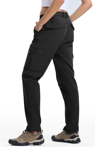 YSENTO Damen Wanderhose Wasserdicht Outdoorhose Softshellhose Winter Skihose Gefütterte Snowboardhose Trekkinghose Funktionshose(Schwarz,XL)