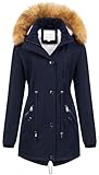 Chrisuno Women's Arctic Insulated Parka Waterproof Fashion Winter Pea Coat With Faux Fur Removable Hood Navy Blue M