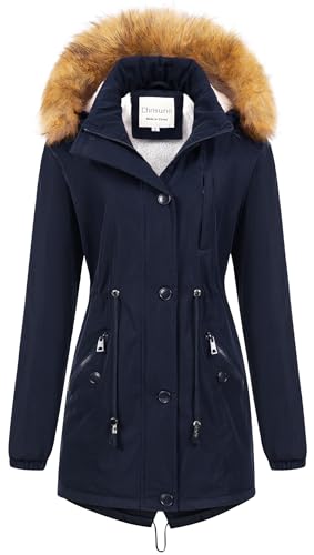 Chrisuno Women's Mid-Length Military Parka Winter Outerwear Insulated Jacket Soft Fleece Snow Faux Fur Coat