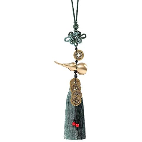 Feng Shui Coins with Brass Calabash Wu Lou Hanging Decoration for Longevity Wealth Porsperity Success and Good Luck Car Charm Rear View Mirror Car Ornament for Travel Safely with Blessing Paper in it Cover