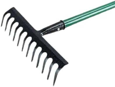tradefirst 12 Teeth Garden Rake Heavy Duty Soil Rake, Carbon Steel Rake For Gardening, Garden Rakes Metal With Steel Handle, Gardening Tools _ Green(120 x 32 x 9 )cm