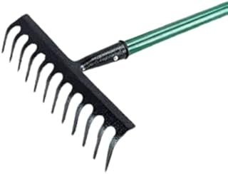tradefirst 12 Teeth Garden Rake Heavy Duty Soil Rake, Carbon Steel Rake For Gardening, Garden Rakes Metal With Steel Handle, Gardening Tools _ Green(120 x 32 x 9 )cm