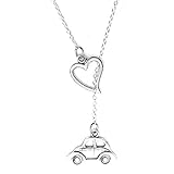 I Love VW Beetle Bug Car Silver Lariat Y Necklace