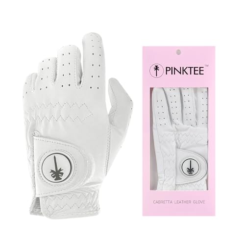 Gant de golf rose main gauche en cuir souple avec marqueur de balle